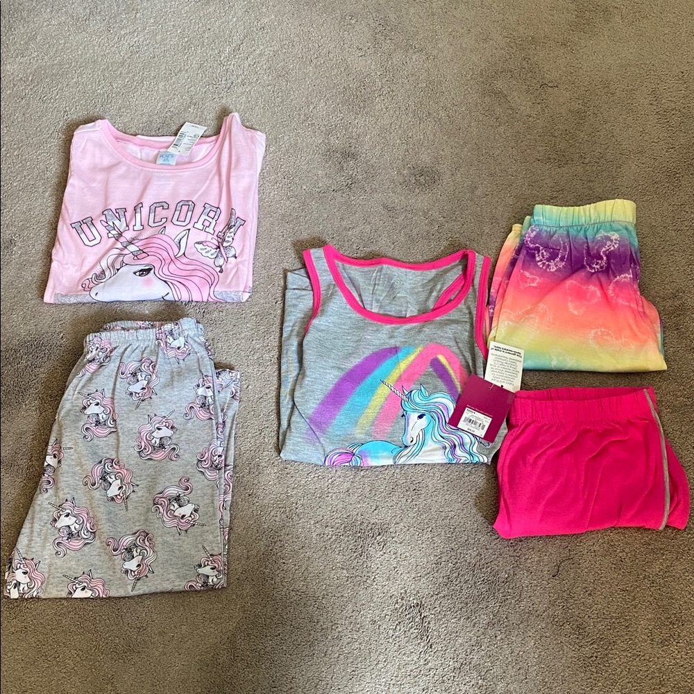 Girls unicorn pajama sets size 10 12, children’s place/so bundle